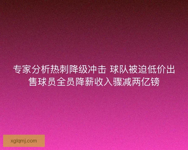 专家分析热刺降级冲击 球队被迫低价出售球员全员降薪收入骤减两亿镑